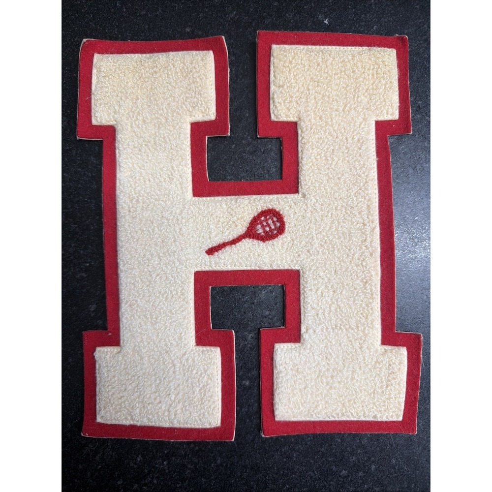 Vintage 8.5" Chenille Letter H Lacrosse Letterman Sweater Jacket Patch Red White